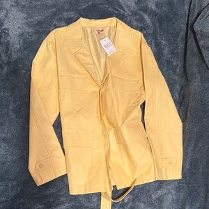 Yellow Utility Jacket with Self-Tie Waist